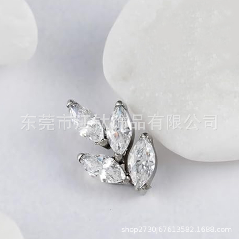 G23 Titanium Horse Eye Leaf Ear Stud Inlaid with 5A Zircon - F136 Titanium Alloy Body Piercing Ear Bone Nails - Image 4