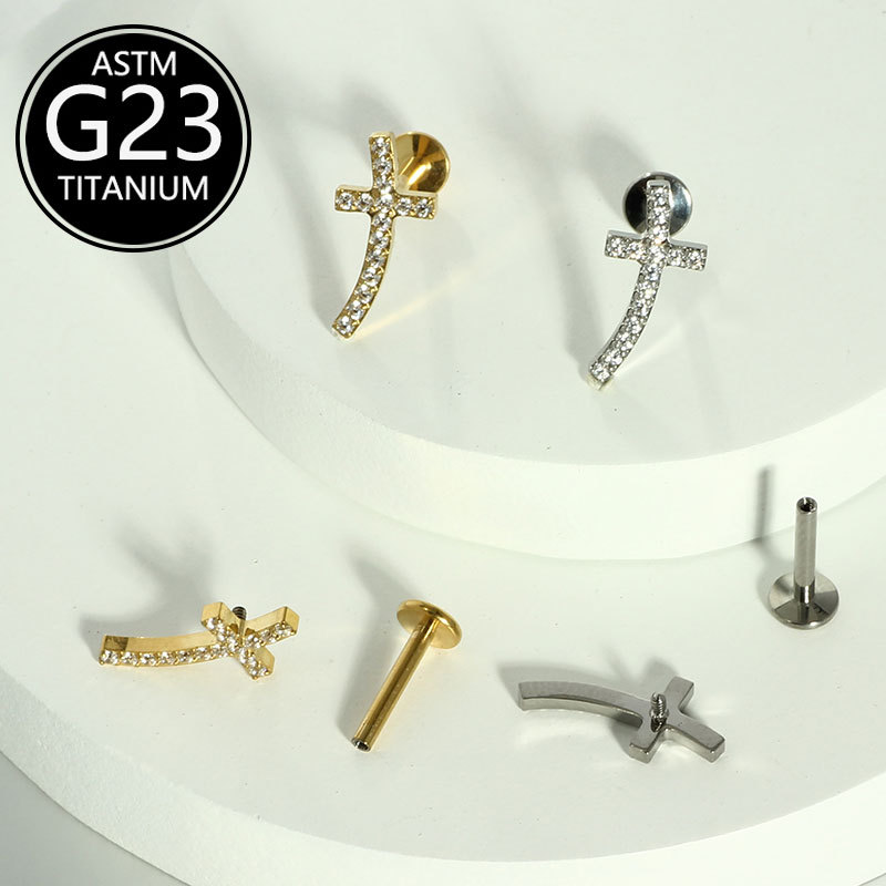 G23 Titanium Lip Nail Cross Earrings High-End Niche Piercing Jewelry Cross Stud for Lip and Ear - Image 4