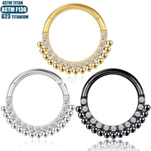 G23 Titanium Hinge Nose Ring with Zircon - Ear Cartilage Septum Conch Piercing Bone Ring, Geometric Jewelry