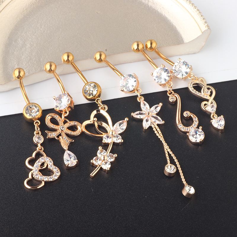 2021 Summer Cartoon Crown Belly Button Ring Set 6-Piece Silver Stainless Steel Navel Piercing Jewelry - Image 5