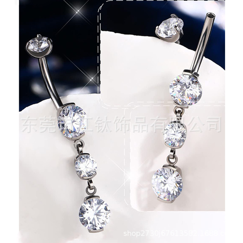 G23 Titanium Navel Ring with White Zircon Inlay – 1.6mm 10mm Belly Button Ring - Image 2