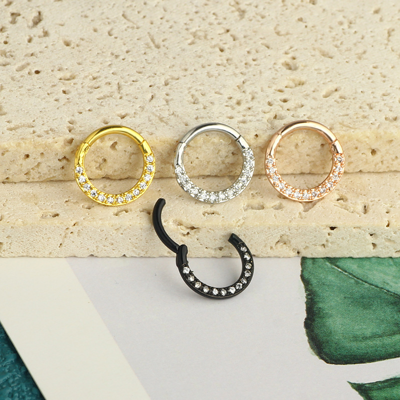 Stainless Steel Copper Inlaid Zircon Star Nose Ring - High-End Body Piercing Seamless Hoop - Image 4