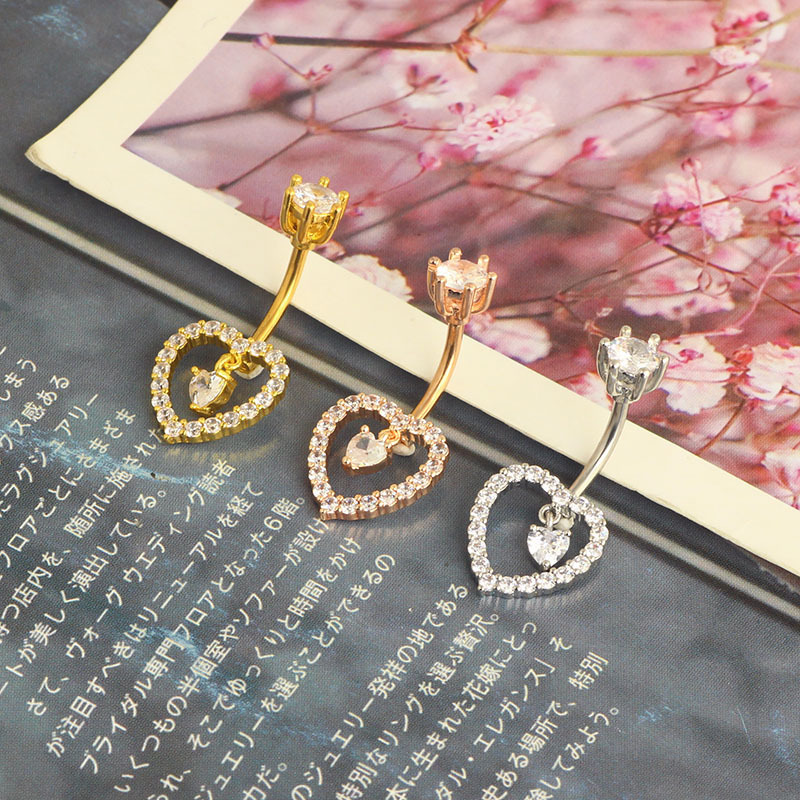Rose Gold Flower Inlaid CZ Stainless Steel Belly Button Ring Body Piercing Jewelry - Image 4