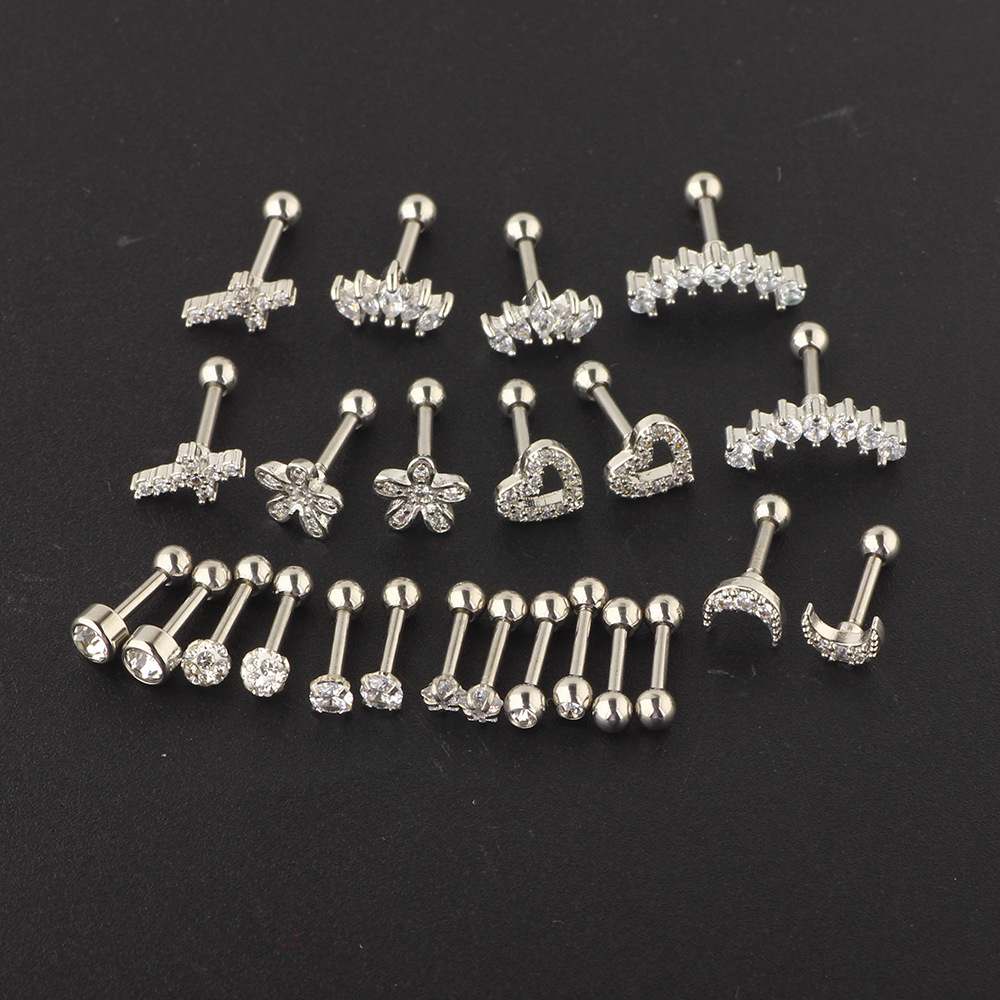 Amazon Zircon Threaded Earrings Stainless Steel Piercing Ear Bone Nail Set Cartilage Earrings Set - Image 4