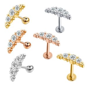 European American Stainless Steel Piercing Earrings Lip Nails Zircon Ear Bone Nails Korean Screw Ball Personalized Lip Nails