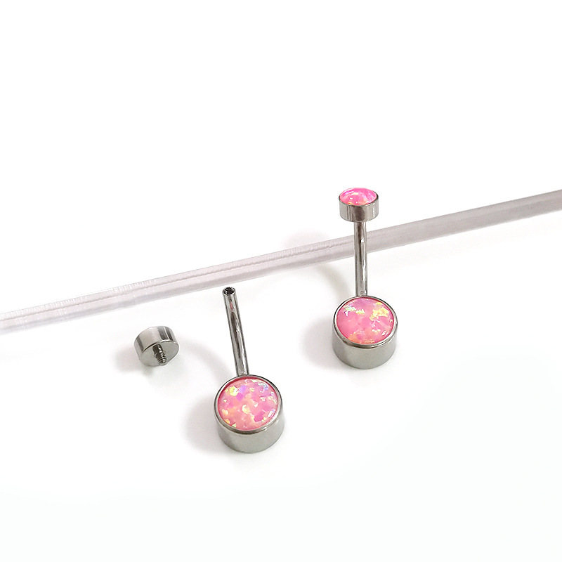 G23 Titanium Opal Belly Button Ring Curved Navel Jewelry Internally Threaded - Image 3