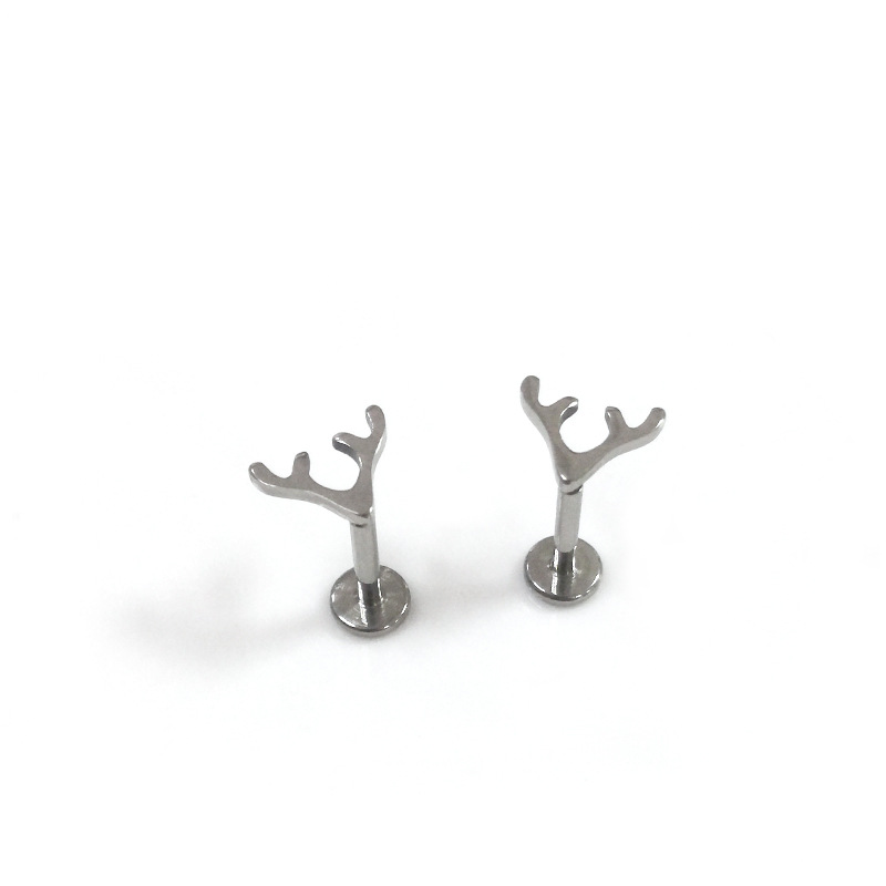 F136 Titanium Stud Earrings Christmas Antler Thread Ear Bone Stud G23 Titanium Alloy Body Piercing Jewelry - Image 5