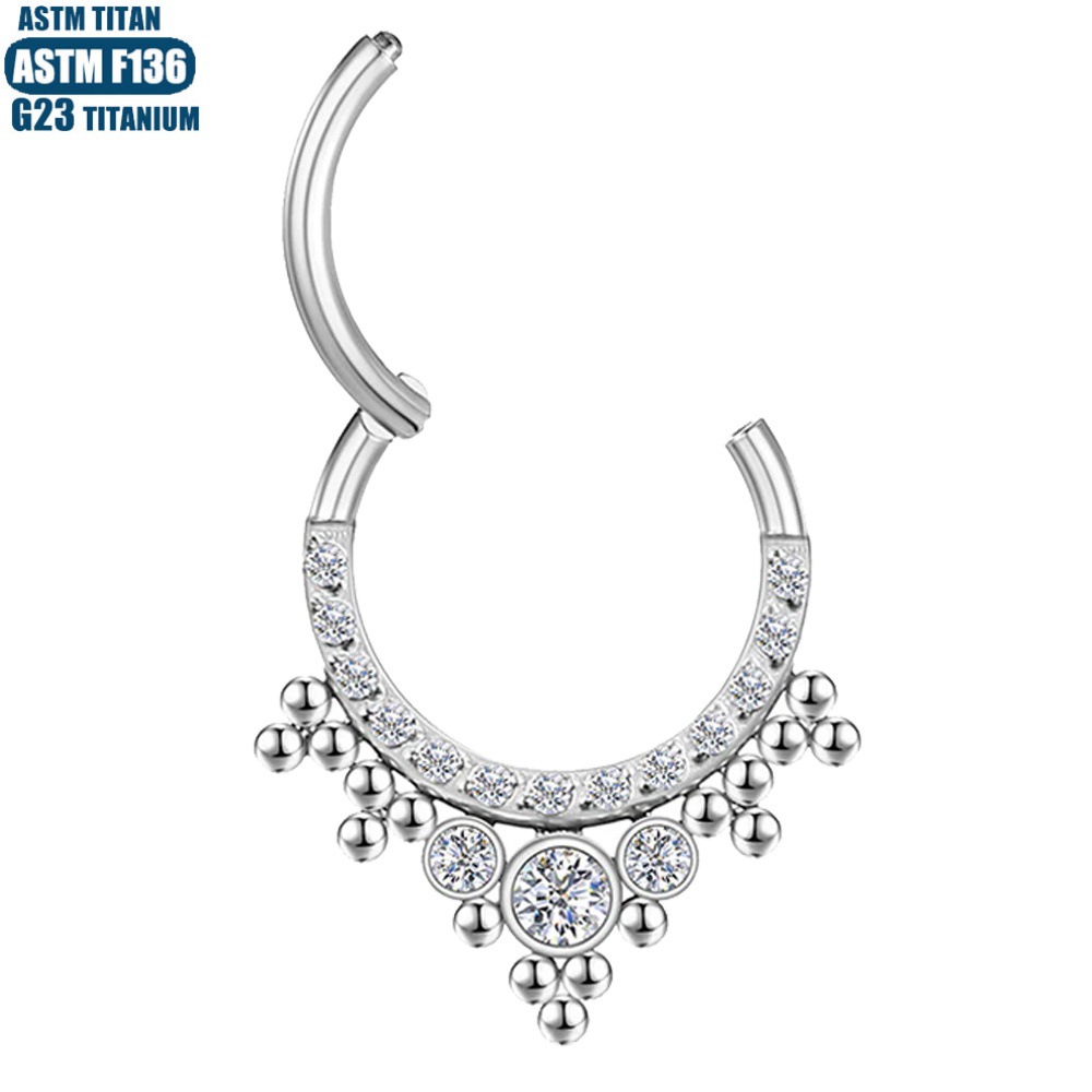 F136 Titanium Alloy Zircon Bead Cluster Seamless Nose Ring Septum Ring Hoop Earring Open Closed Ring - Image 3