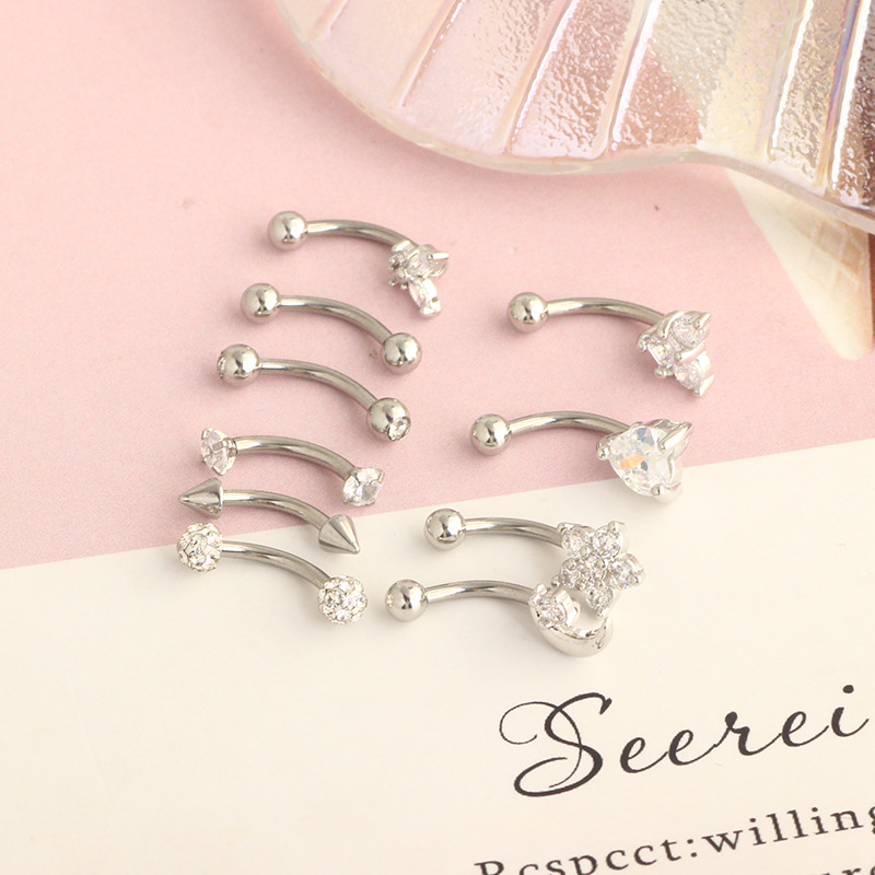 Stainless Steel Heart Shape Eyebrow Piercing Jewelry - Invisible Lip Nail with Black Zircon - 18K Gold Plated - Image 4