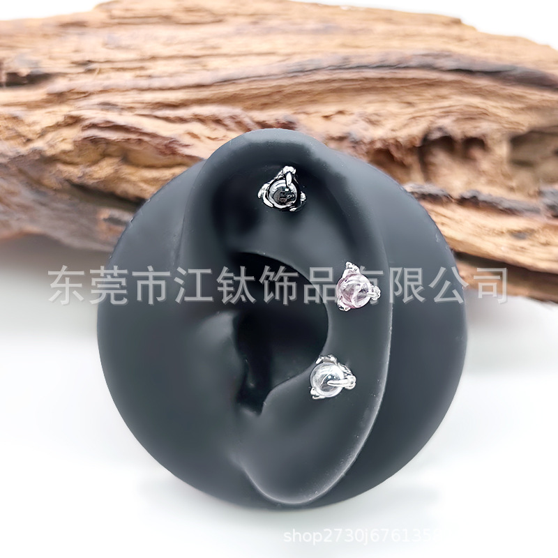 G23 Titanium Flat Back Earring Dragon Claw with Zircon Round Beads - ASTM F136 Body Piercing Cartilage Stud - Image 3
