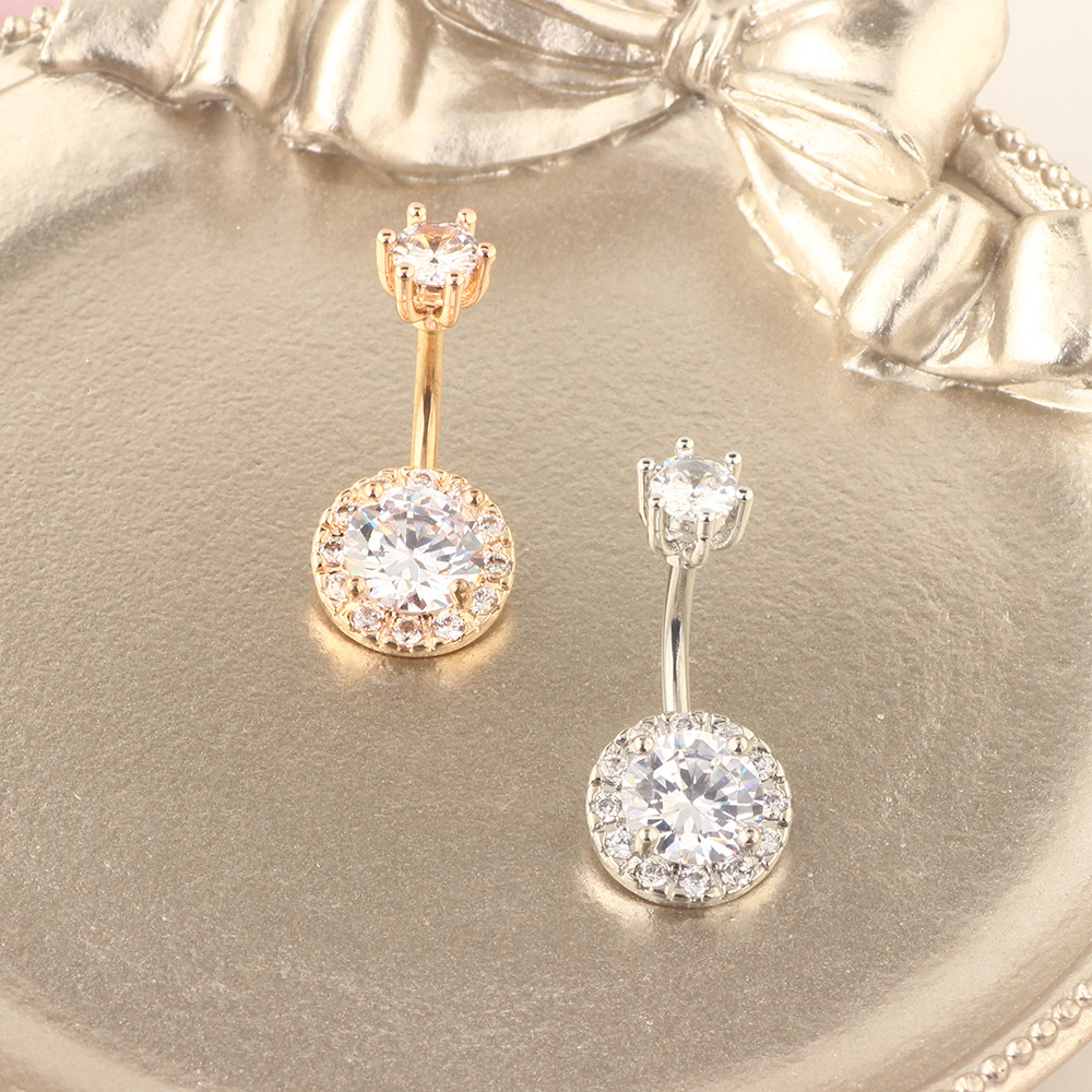 Korean Double-Headed Round Zircon Navel Ring Surgical Steel Gold Body Piercing - Image 5