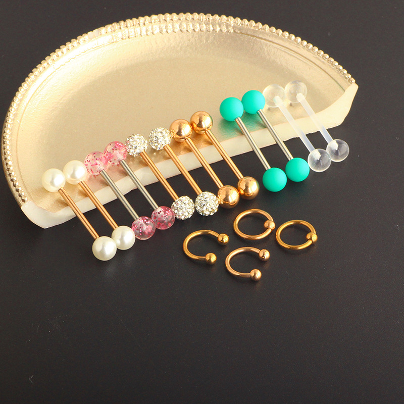 Rose Gold 16Pcs Stainless Steel Nipple Ring Set with Safety Lock Design Body Piercing Jewelry - Image 2