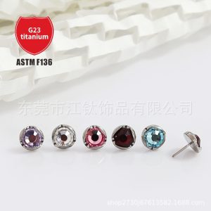 G23 Titanium Lip Labret Stud with Wave Edge Czech Diamond - 5mm Ball
