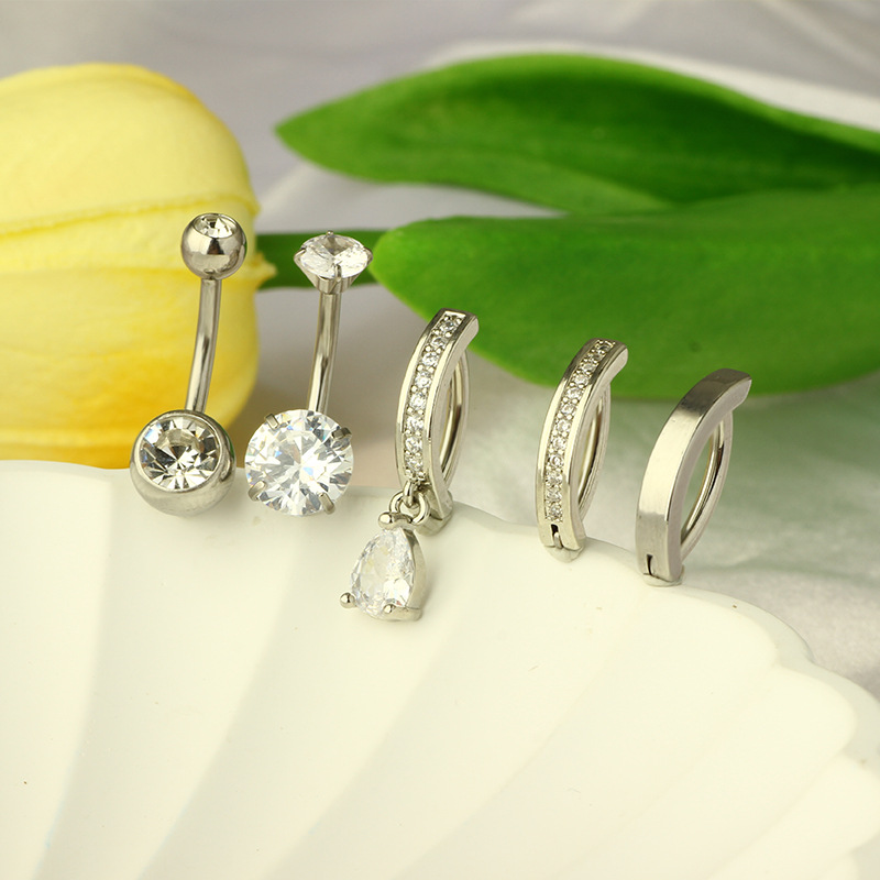 Cross-border Stainless Steel Belly Button Ring with Zircon for Men and Women Smooth Belly Suit In Stock - Image 3