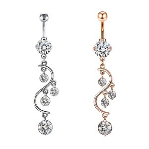 Rose Gold Belly Button Ring with 4 CZ Zircon Stones Stainless Steel Belly Piercing Jewelry