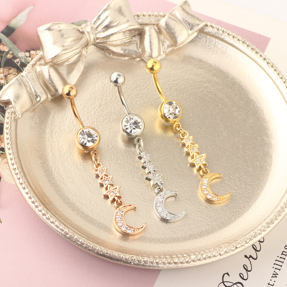 Korean Star Moon 316L Surgical Steel Belly Button Ring CZ Small Jewelry Water Drop Zircon Nail Ring - Image 4