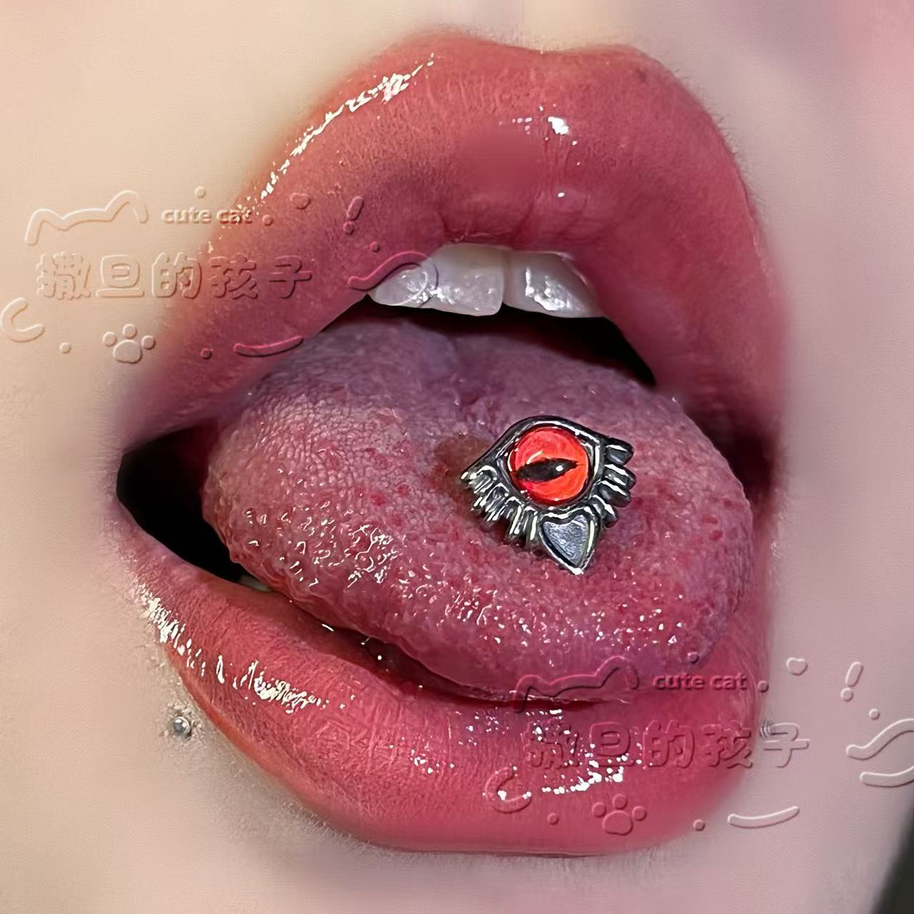 Satan's Child Blue Devil Tears Tongue Barbell 316L Surgical Steel Green Tongue Ring - Image 3
