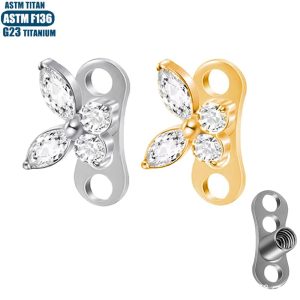 G23 Titanium Butterfly Zircon Nail Internal Thread Implant Piercing Bone Nail with Base Clasp