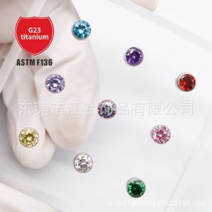 F136 Titanium Lip Stud with 5A Zircon Ear Studs - G23 Titanium Alloy Body Piercing Jewelry Ear Bone Stud Accessories