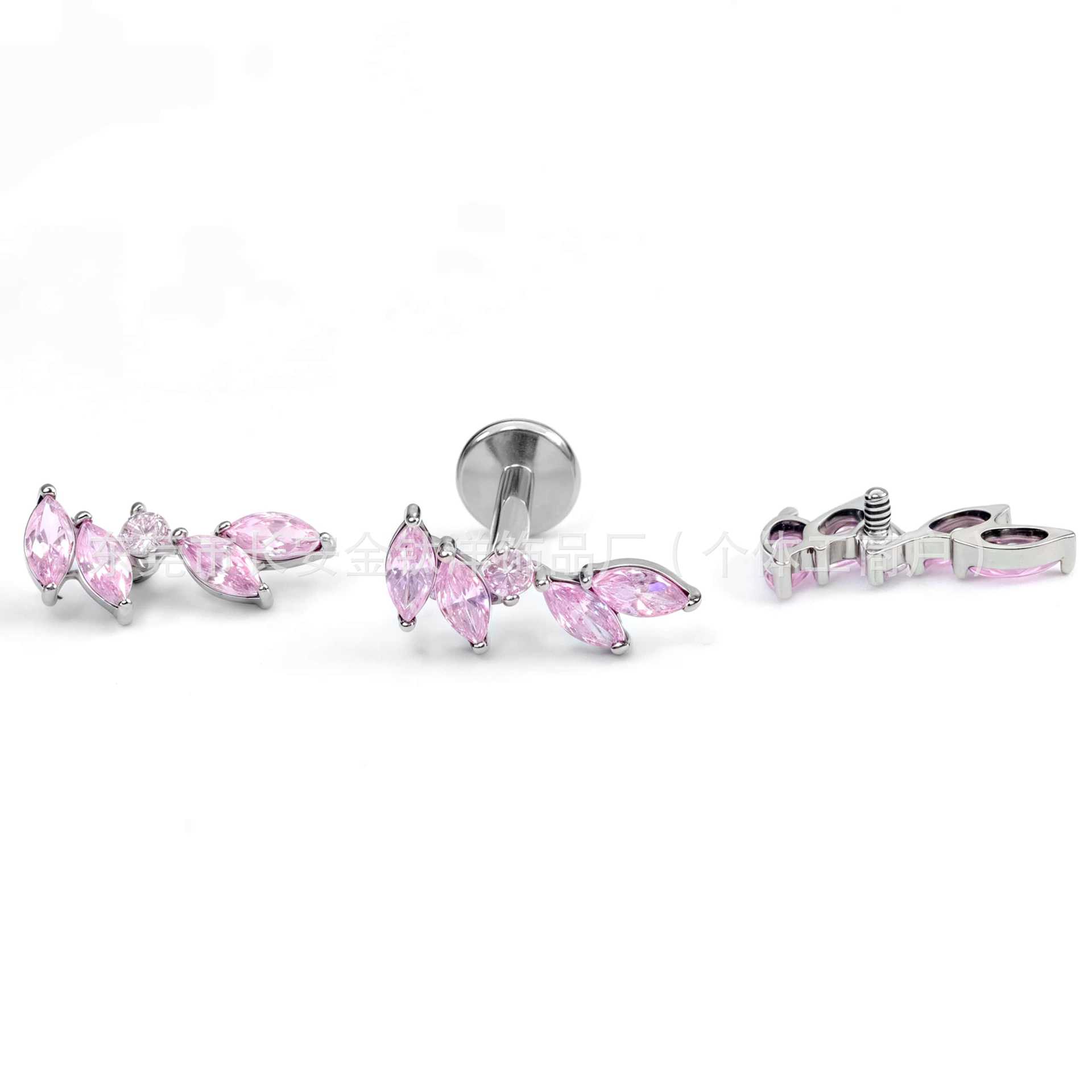 Titanium Horse Eye Leaf Zircon Lip Nail Nose Nail Ear Nail G23 Alloy Piercing Jewelry Ear Bone Nail Cochlear Nail - Image 4