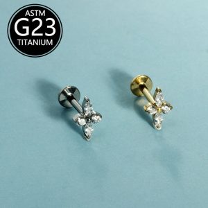 G23 Titanium Lip Piercing 6 10mm with Zircon Flower Design Ear Studs Cartilage Studs