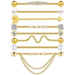 Amazon's Best Selling 8-Piece Stainless Steel Industrial Ear Studs Arrow Chain Piercing Jewelry Set