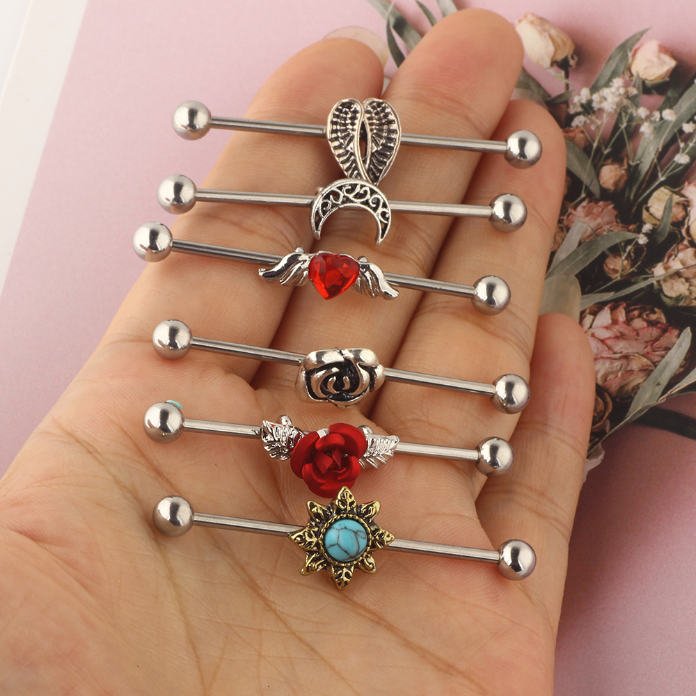 Industrial Earring Set - 316L Surgical Steel Barbell Cross Bar Piercing Jewelry for Ear - Image 4