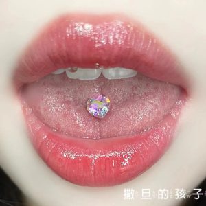 Edinburgh Night Zircon Heart Tongue Barbell 316L Surgical Steel Green Tongue Piercing Jewelry Wholesale