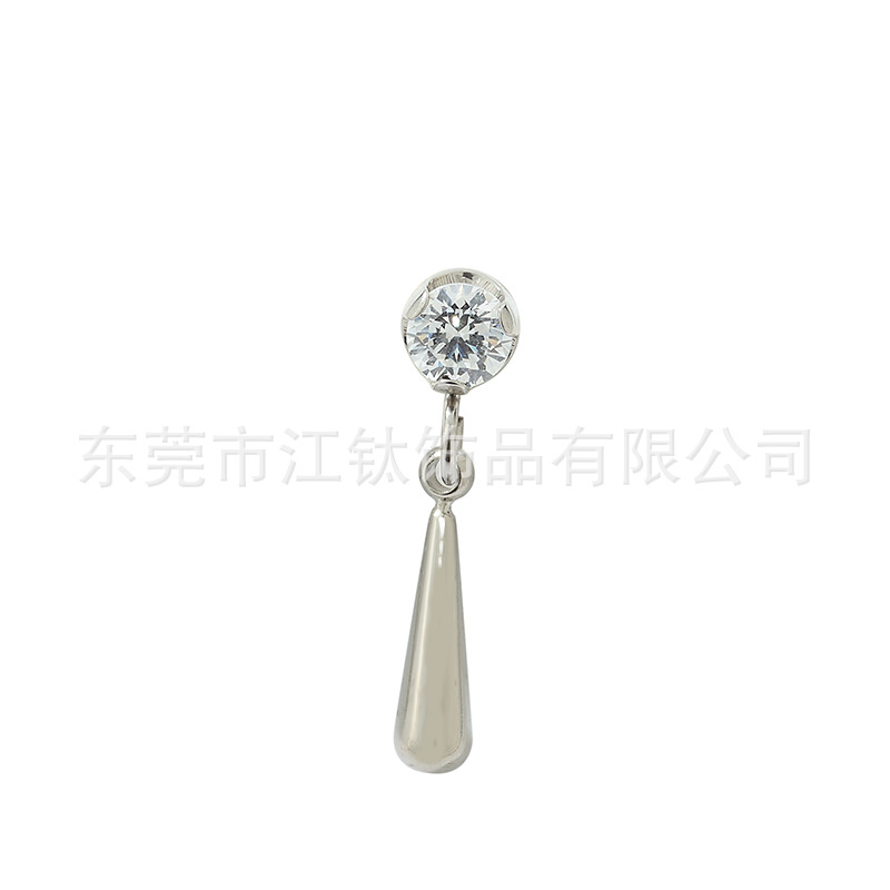 JT627 Titanium Alloy Hollow Water Drop Pendant Earring with Zircon for Cartilage Piercing - Image 5