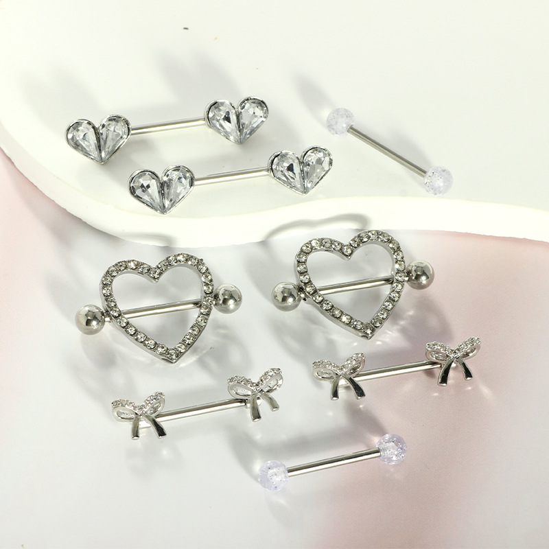 Stainless Steel Diamond Double Layer Heart Nipple Ring Body Piercing Jewelry Wholesale - Image 4