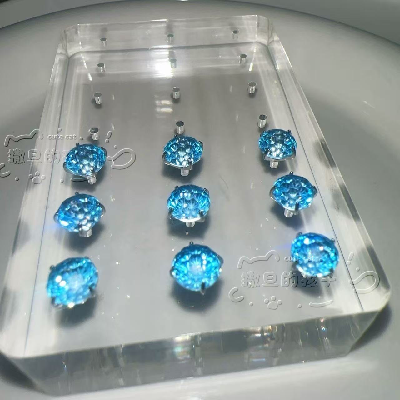 Satan's Child Chagall Blue F136 Titanium Alloy Tongue Barbell 20mm Bar Length 1.6mm Thick Cut Flash Diamond Tongue Ring - Image 5