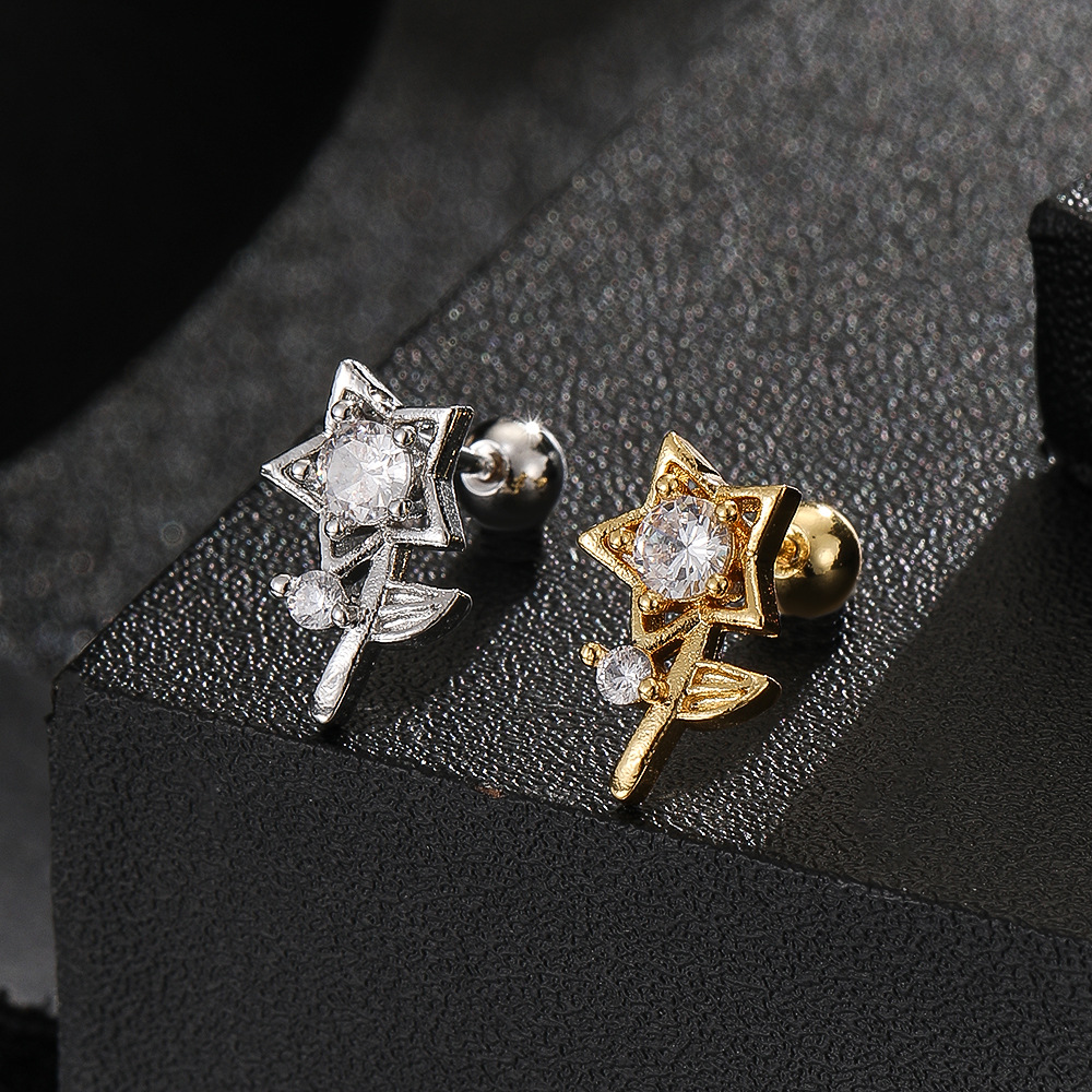 Bow Flower Cartilage Earring Gold 18K Plated Copper Ear Bone Stud Niche Piercing Jewelry - Image 5
