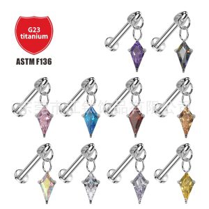G23 Titanium Kite Stone Pendant Bullet Internally Threaded Ear Nail Cartilage Stud Earring