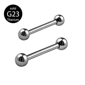 G23 Titanium Tongue Ring with Outer Thread Ball Round Cake Style 14G Body Piercing Jewelry