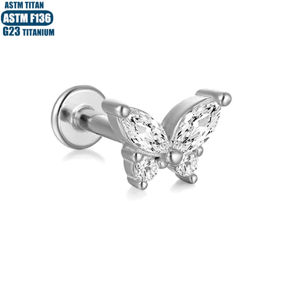 F136 Titanium Perforated Butterfly Lip Ring with Diamond Inner Teeth Thread Body Piercing Jewelry Earrings Pierced Small Earrings - Image 2