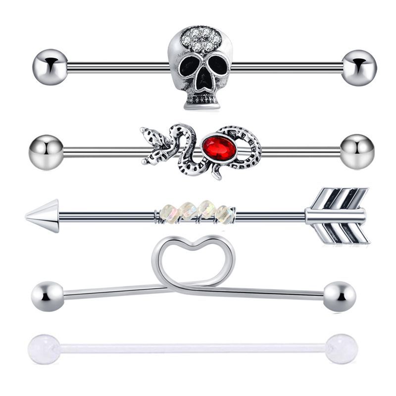 European American Best-Selling Industrial Rod Ear Bone Nail 5-Piece Set Star Snake Chain Earrings Stainless Steel Body Jewelry - Image 2