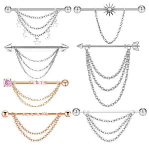 Stainless Steel Industrial Earring Long Rod Chain Sun Earrings Body Piercing Ear Bone Nails Wholesale