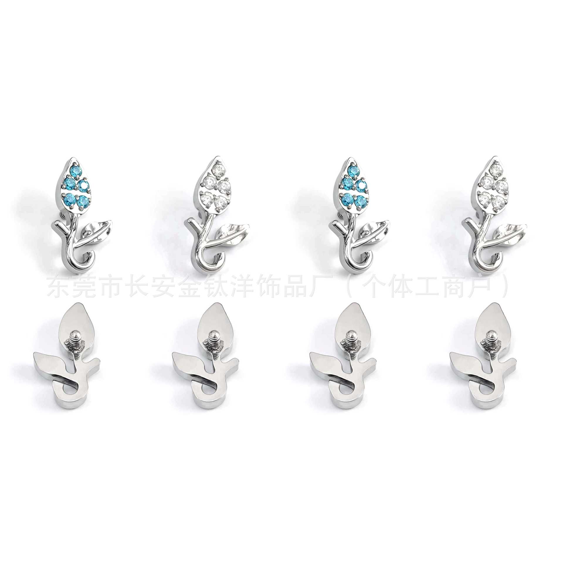 F136 Titanium Flower Earrings with 5A Zirconia - Lip, Nose, Ear Bone Studs - G23 Alloy Body Piercing - Image 5
