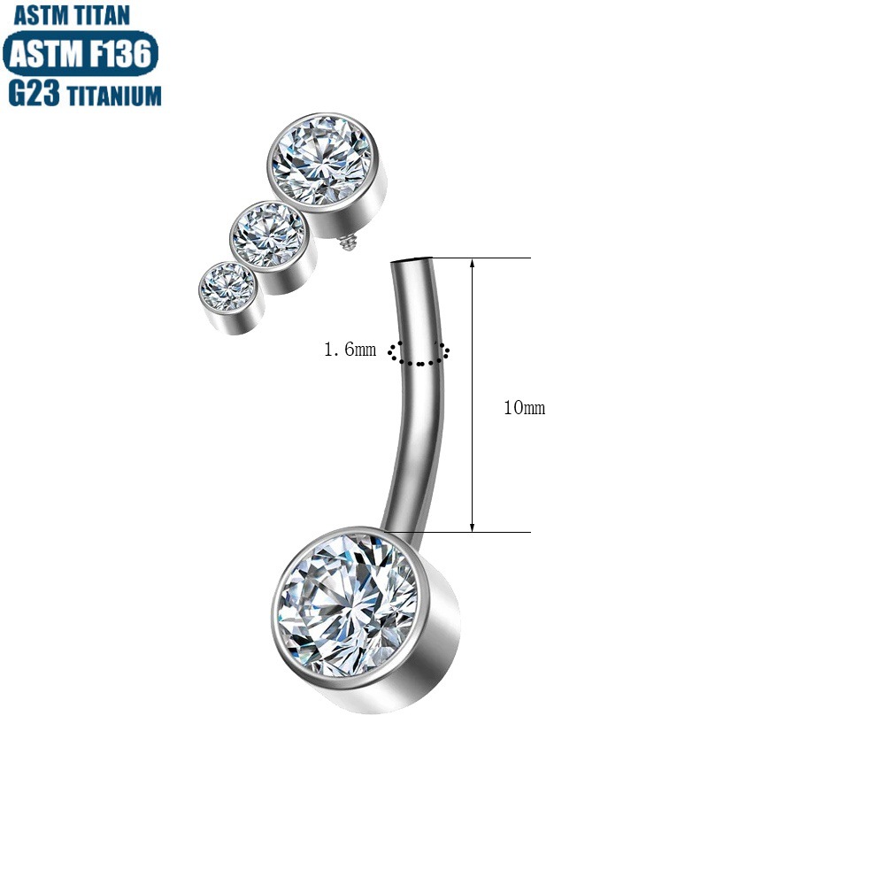 14G Titanium Belly Button Ring Internally Threaded Navel Piercing Jewelry Silver F136 - Image 2