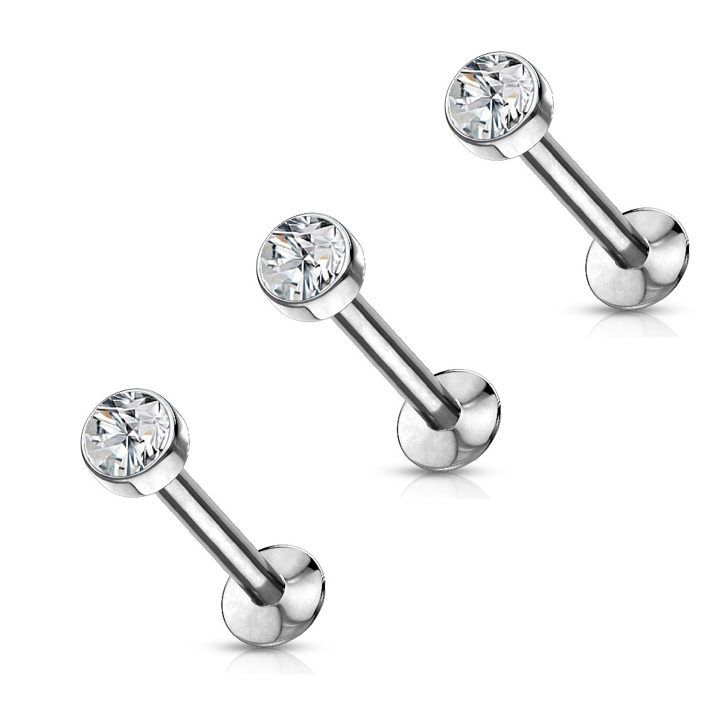 F136 Titanium Pin Package Zircon Earrings Plug-in Lip Stud Cylindrical Drill Cup European and American Plug-in Piercing Jewelry - Image 2