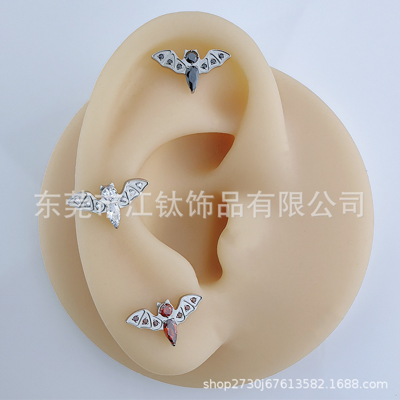 G23 Titanium Ear Bone Nail Bat Zircon Cross-border Hot Sale Titanium Alloy Body Piercing Jewelry Ear Stud - Image 2