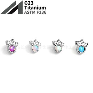 F136 Titanium Internal Thread Opal Cat Claw Zircon Lip Nail Nose Nail Ear Nail Ear Bone Nail G23 Titanium Alloy Piercing Jewelry