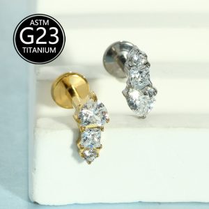G23 Titanium Micro Inlaid Heart Zircon Lip Stud 1.2mm Barbell Internally Threaded Labret Lip Ear Cartilage Jewelry
