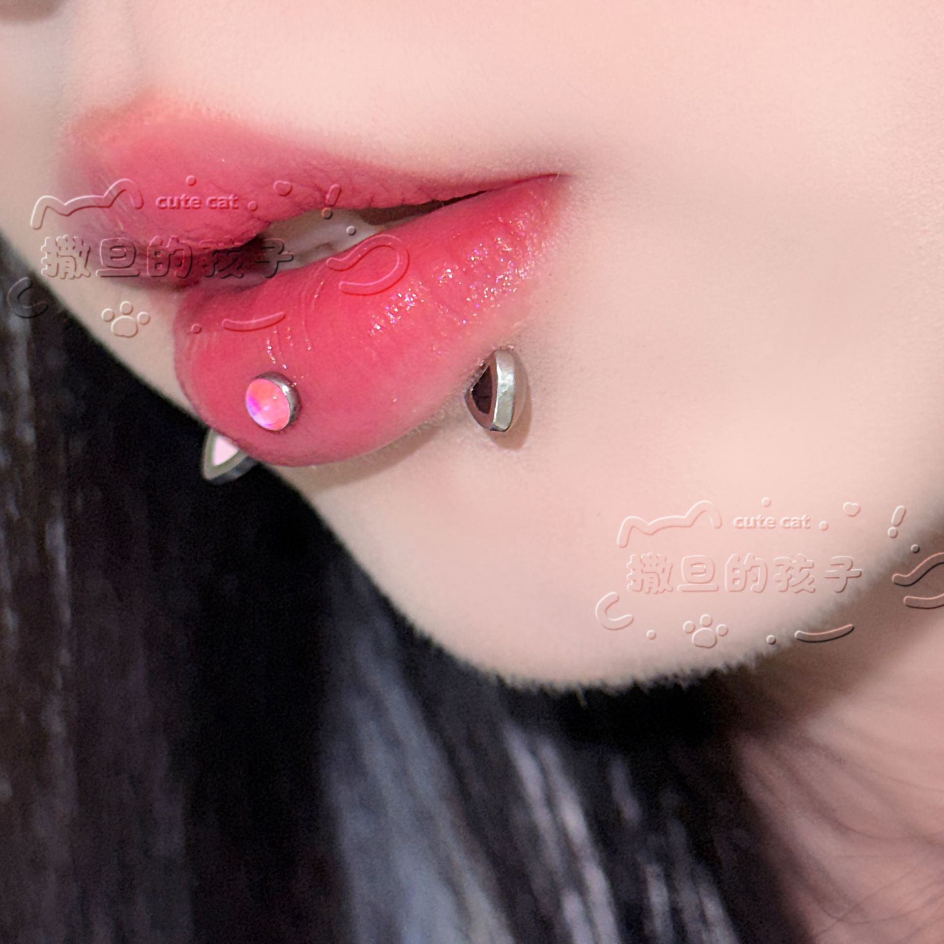 Satan's Child F136 Titanium Alloy Lip Nail Devil Nail Cat Ear Lip Nail Lip Ring - Image 3