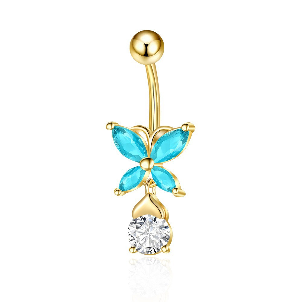 Zircon Butterfly Belly Button Ring 14G Navel Jewelry Copper CZ Dangle Body Piercing - Image 3