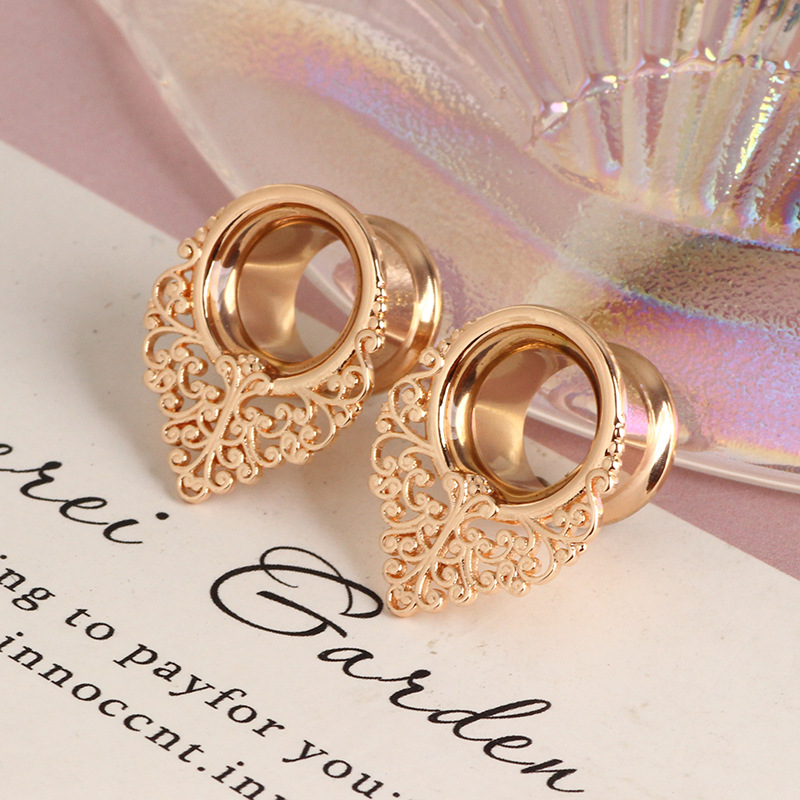 Retro Leaf Crown Stainless Steel Ear Expander Ear Gauges 16mm Rose Gold Ear Piercing Jewelry - Image 5