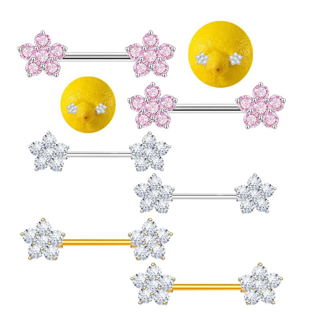 14G Micro-Inlaid Zircon Peach Heart Nipple Ring Stainless Steel Flower Nipple Piercing Jewelry for Women Sold in Pairs - Image 5
