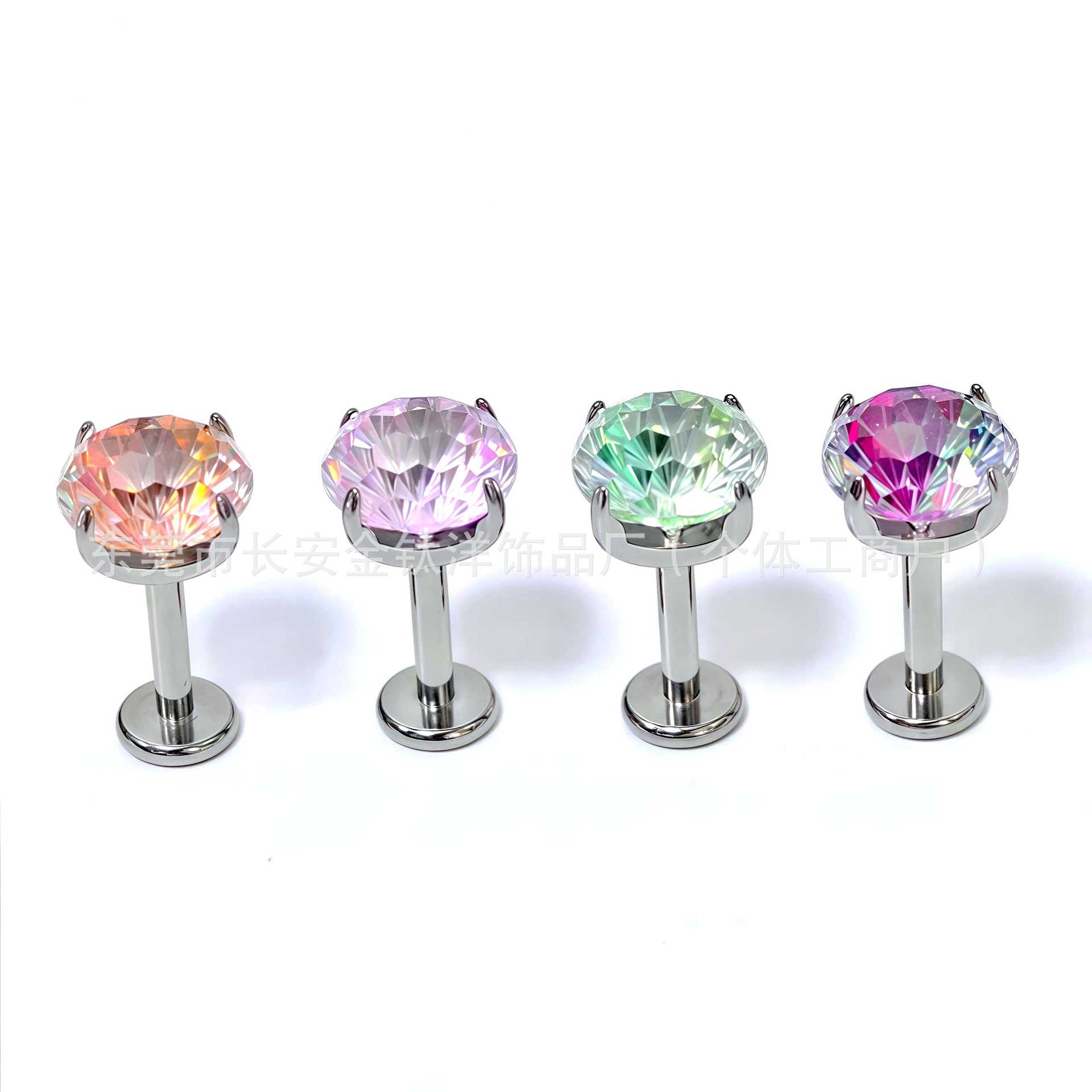 F136 Titanium Four-Claw Gradient Color Fireworks Cut Zircon Earrings Ear Bone Nails G23 Titanium Alloy Body Piercing Jewelry - Image 3