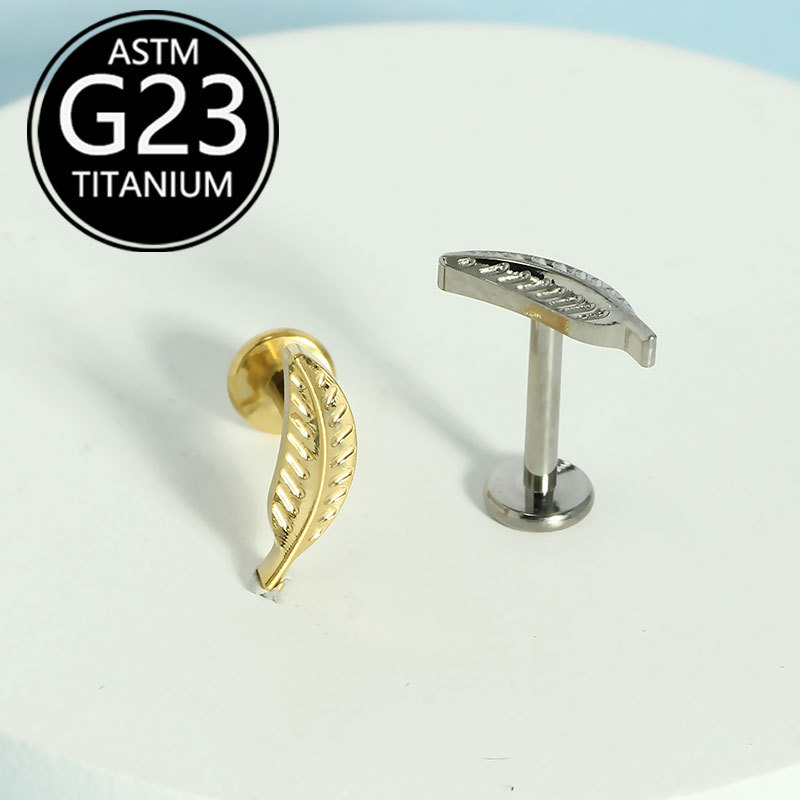 F136 Titanium Internal Thread Lip Stud - Fashion Versatile Leaf Ear Earring Bone Stud G23 Titanium Alloy Body Piercing Jewelry - Image 4
