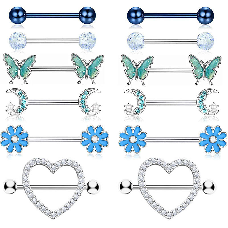 12-Piece Stainless Steel Dripping Chrysanthemum Nipple Ring Set with Zircon Nipple Nail - Body Piercing Jewelry - Image 2